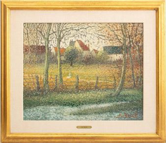 Jan Bonal Farm Landscape Scene Oil on Canvas - Jean Bonal