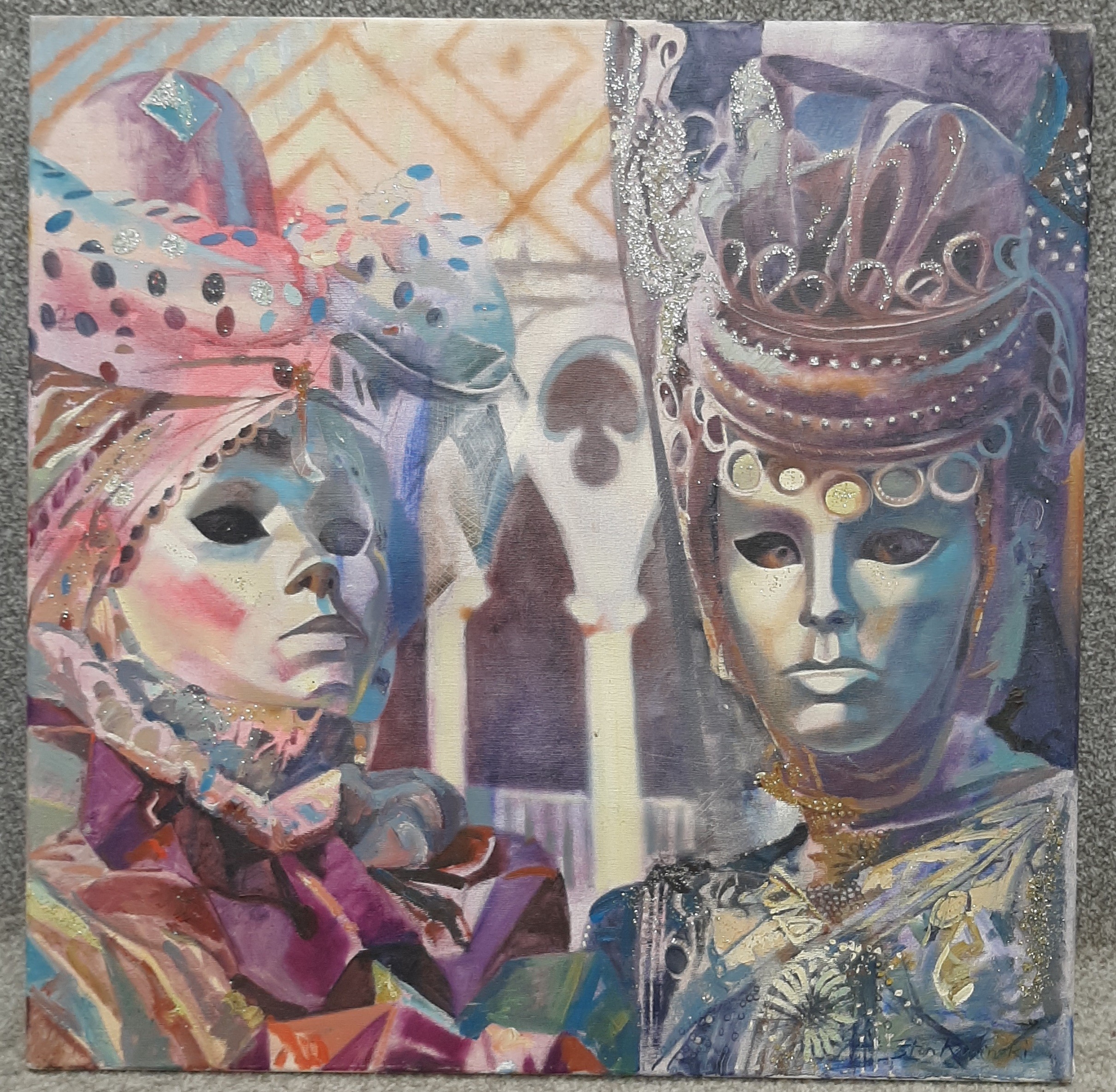 Stan Kaminski a signed oil on canvas depicting two figures
