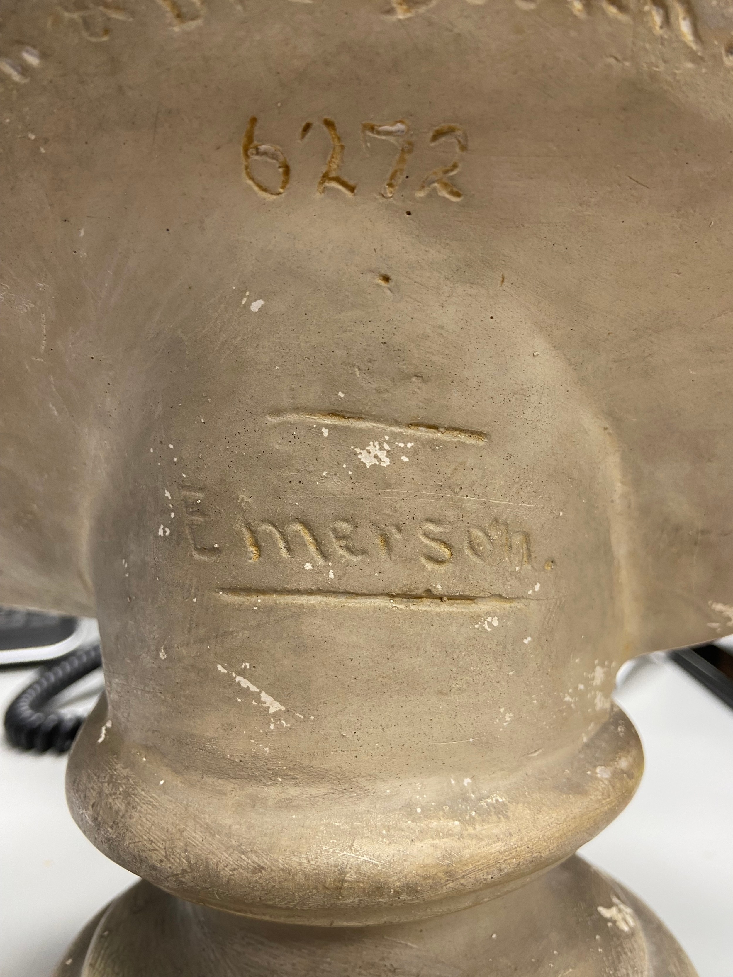 Artwork by Pietro Paulo Caproni, plaster bust of Ralph W. Emerson, Made of plaster bust