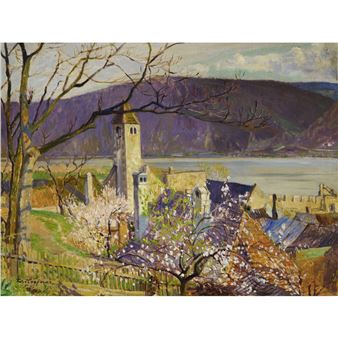 Karl Borromäus Ludwig Hoefner, Weitra 1886 - 1954 Kleineberharts, View of Dürnstein in the Wachau re - Karl Ludwig Hoefner