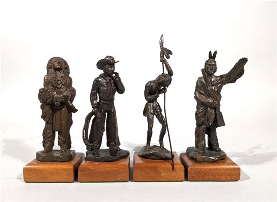 CASTAGNA - ensemble de 4 figurines : 3 indiens et 1 cowboy CASTAGNA