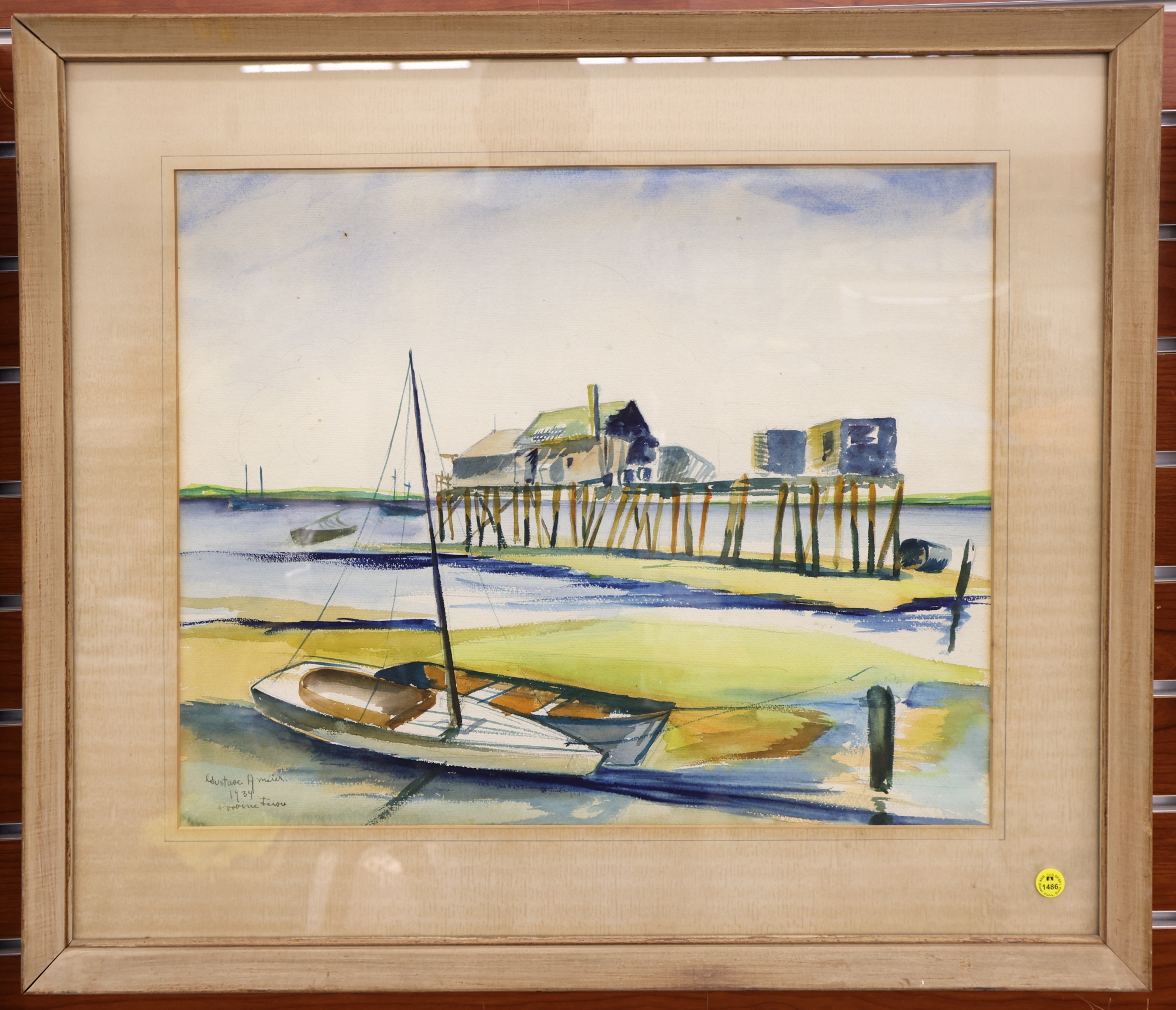 Artwork by Gustave Meier, Gustave Meier 1934 Provincetown Watercolor Framed 25''x29, Made of Watercolor