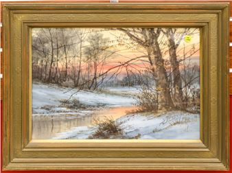 Antique Paul Verlet ''Winter Stream'' Gouach Painting Framed 19''x25'' (RW - Paul Verlet