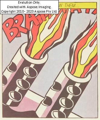 Artwork by Roy Lichtenstein, "As I opened fire", Made of offset prints in color on thin cardboard