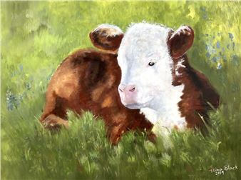 Mia Black Cow Oil On Canvas - Mia Black