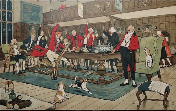 After Cecil Aldin (1870-1935) The Fallowfield Hunt, The Hunt Supper Print, published by Lawrence by Cecil Aldin