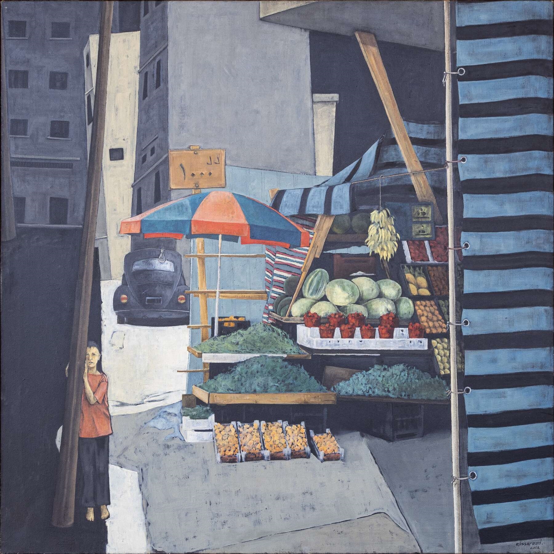 Artwork by Elissa Raad, An Everyday Scene from Beirut, Made of oil on canvas