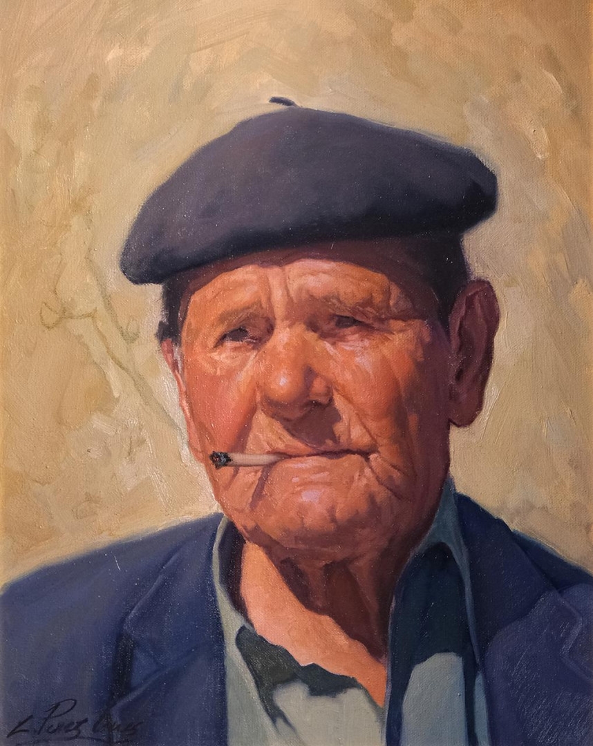 Artwork by Cesar Pérez Soler, Retrato de anciano con boina, Made of oil on canvas