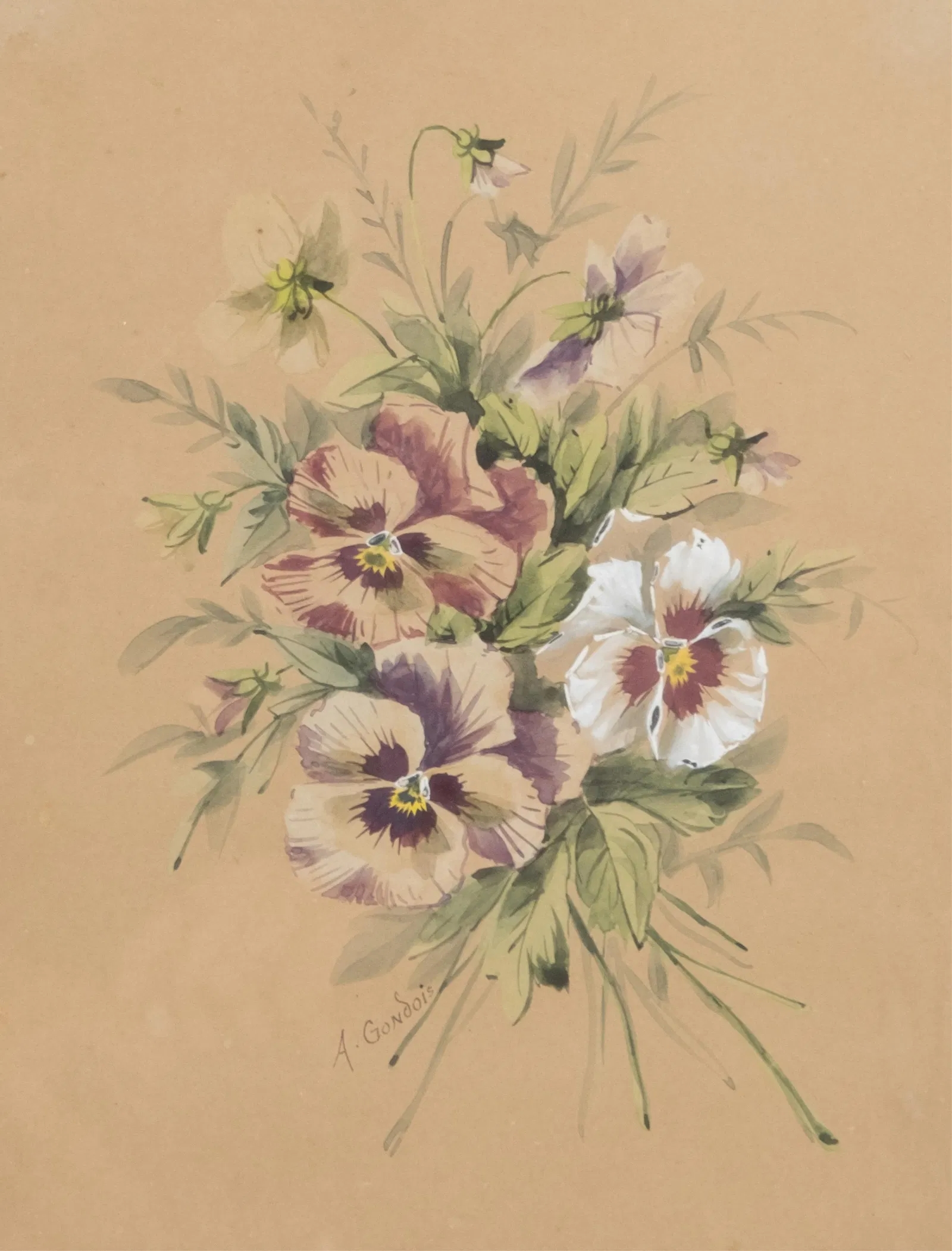 Artwork by Auguste Gondois, Bouquet of Pansies, Made of Watercolor