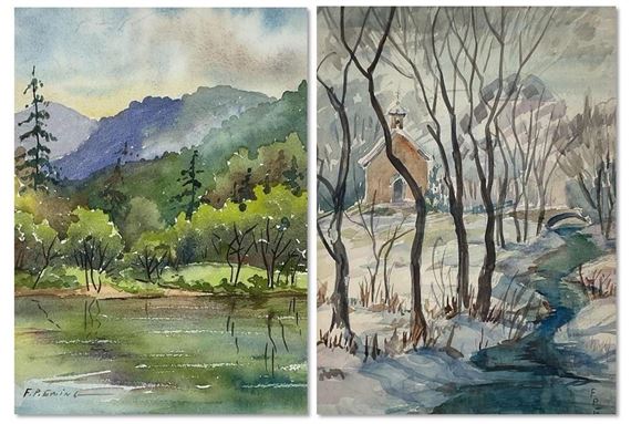 Snowy winter landscape and mountain landscape