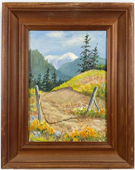 Meadow landscape with mountain in background by Florence Prince Ewing