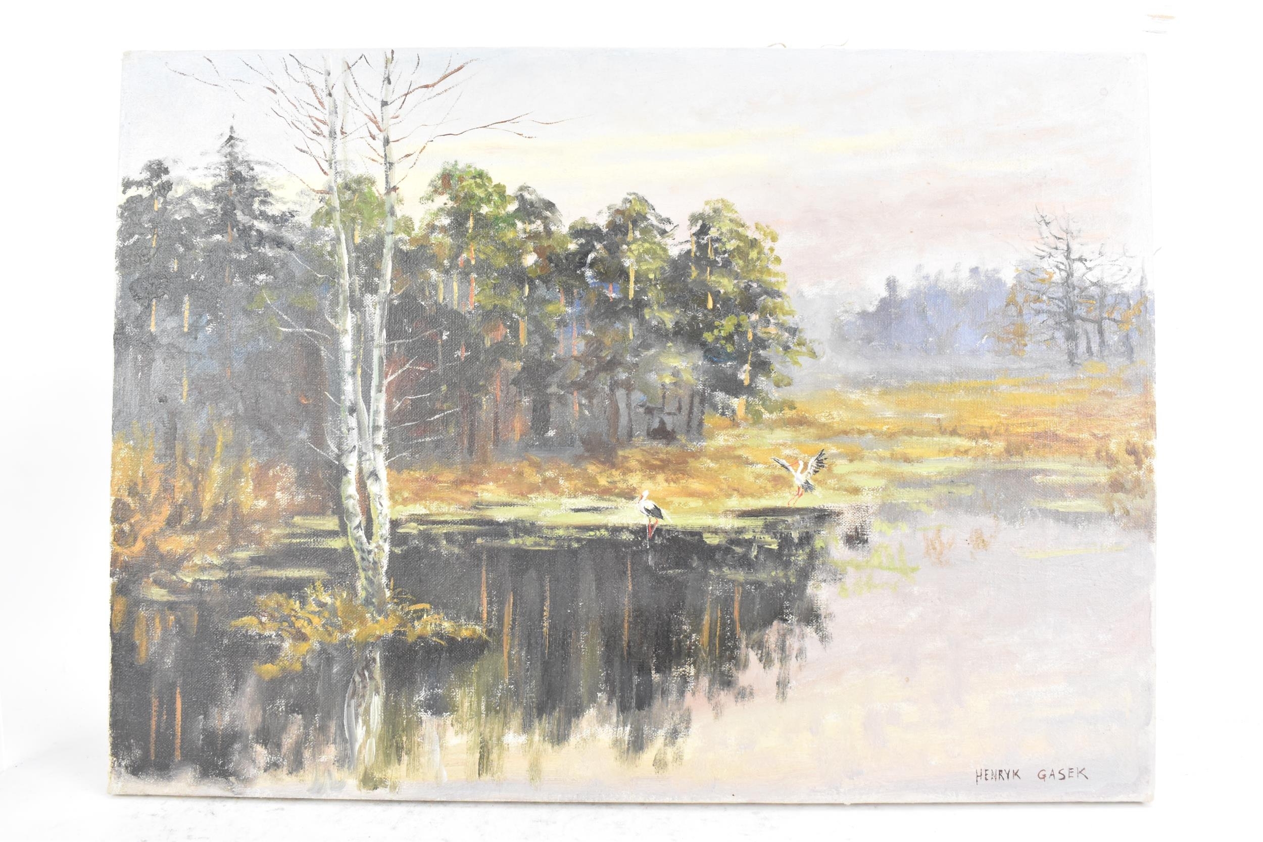 Artwork by Henryk Gasek, Henryk Gasek (1924-1983) An oil on canvas depicting a river landscape scene, Made of oil on canvas