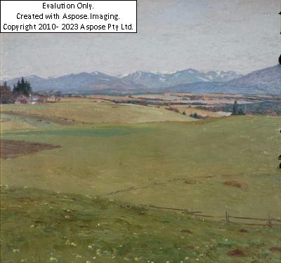 Artwork by Ernst Dorn, (Neustadt b. Coburg 1889-1927 München) Landschaft im bayrischen Alpenvorland, Made of oil on canvas, laminated on hardboard