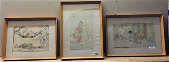 3 vintage satirical military watercolours by Andy Wylie - Andy Wylie