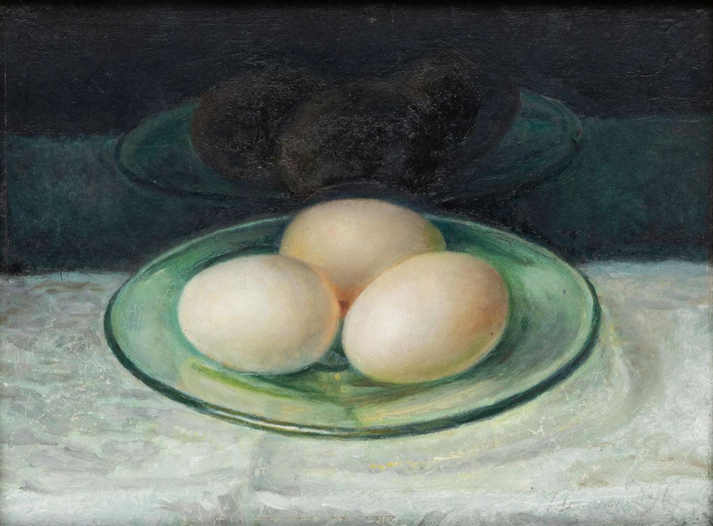 Artwork by Adri van Dijk, Stilleven met drie eieren, Made of oil on panel