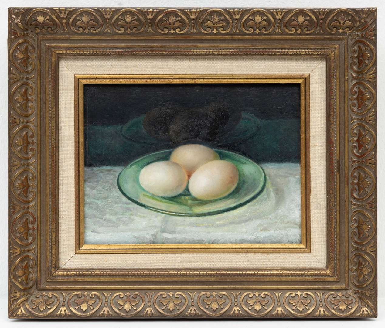 Artwork by Adri van Dijk, Stilleven met drie eieren, Made of oil on panel