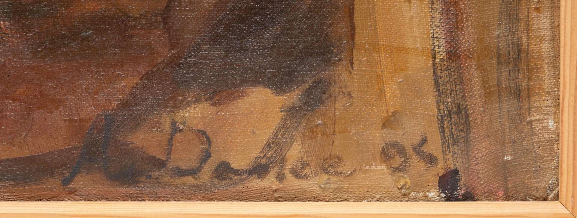 Artwork by Aref Damee, Een poserende vrouw in het rood, Made of oil on canvas