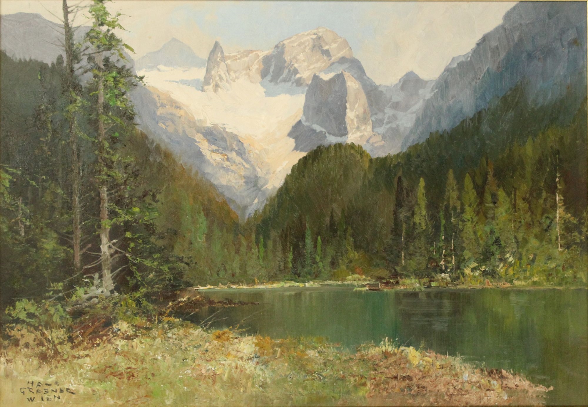 Artwork by Hans Grabner, Hans Grabner (20th Century) Austrian, Alpine Landscape Oil on Canvas Painting, Made of Oil on Canvas Painting