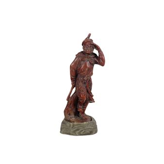 A shoushan stone figure carving of the immortal monkey Sun Wukong carrying his magical staff - Wei Chaofa