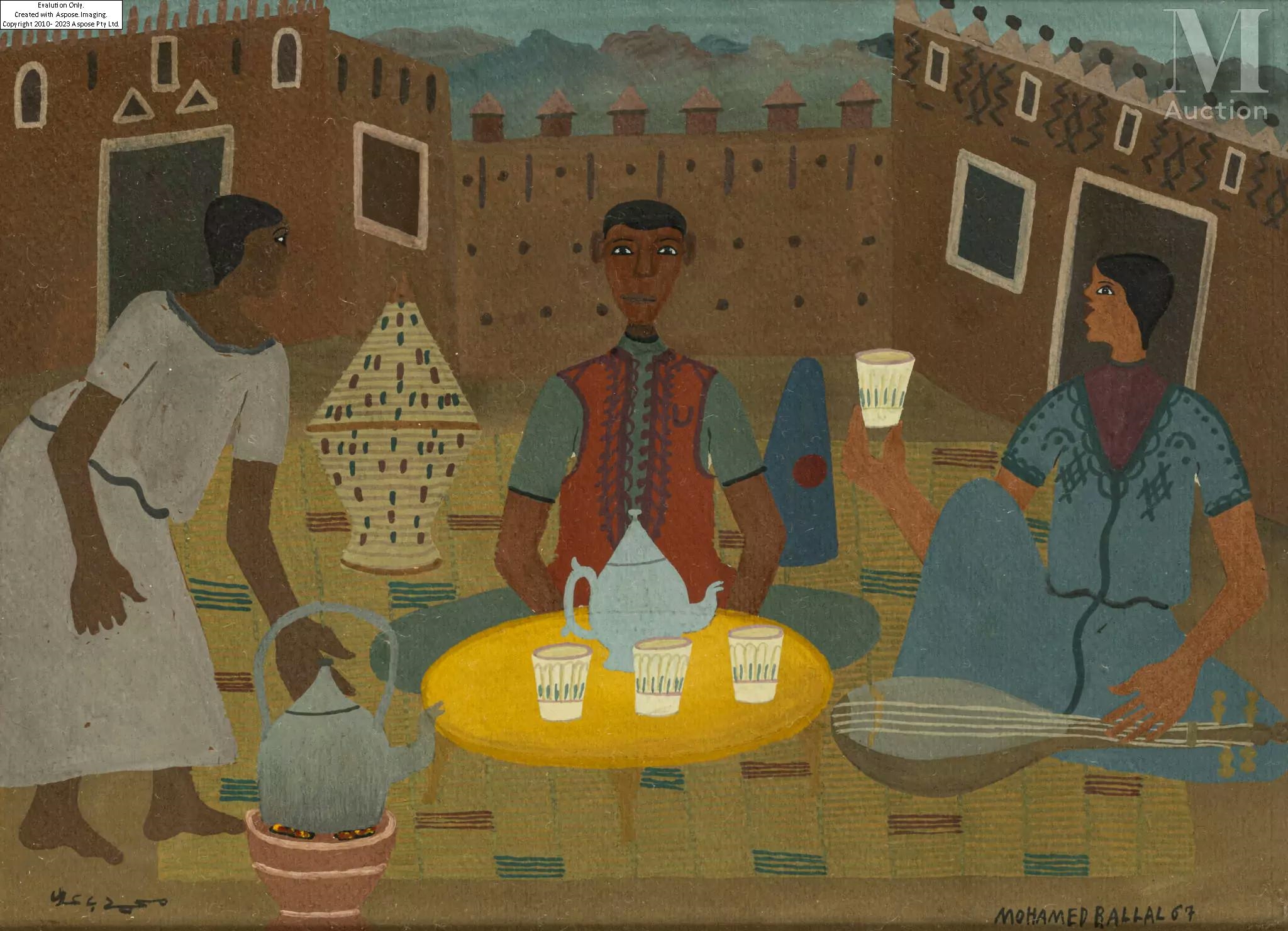 Artwork by Mohamed Ben Allal, Cérémonie du thé, Made of oil on paper