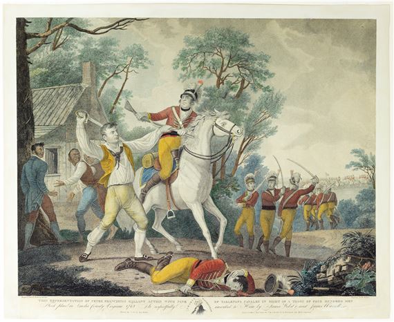 John James Barralett Engraving, This Representation of Peter Franciscos Gallant Action with Nine of Tarletons Cavalry - John James Barralet