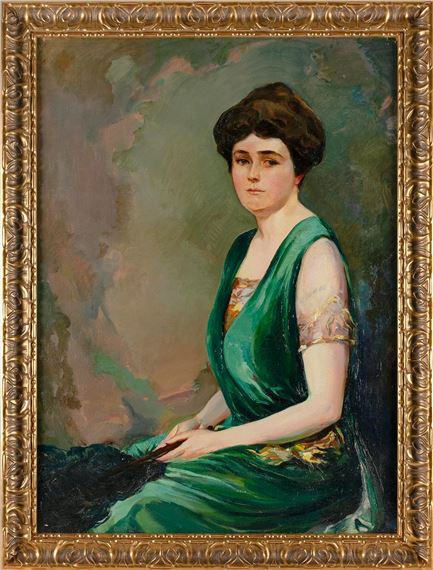 Alexander Levy | Portrait of an elegant lady in a green dress | MutualArt