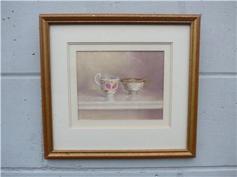 Watercolour of a coffee can and teacup - Janet Skea