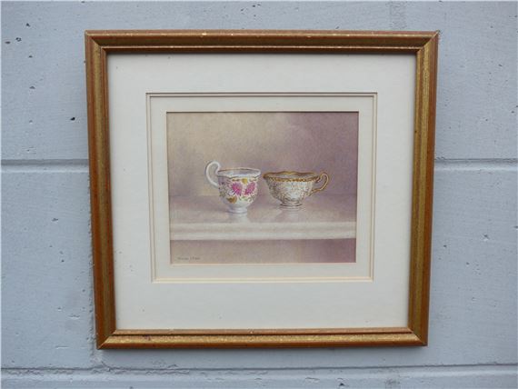 Watercolour of a coffee can and teacup - Janet Skea