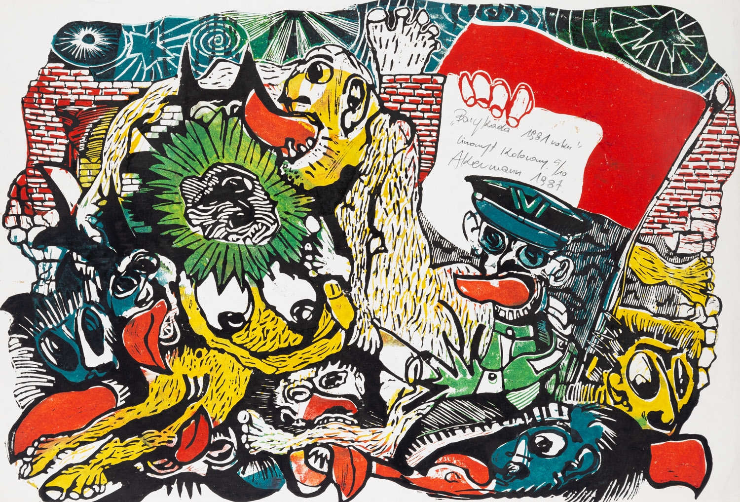 Artwork by Janusz Akerman, Baricaded from Year 1981, Made of linocut/paper