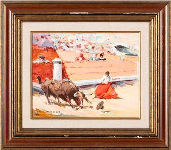 Vicente SANCHEZ NAVARRO (n.1926) "El sombrero al quite" Óleo sobre tela Assinado Dim. aprox.: 30,5 x 38,5 cm. - Vicente Sánchez Navarro