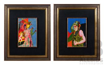 Michael Allen Shaw, (20th Century, British-Australian, 1937-), Untitled - Psychedelic Figures and Aviator, (c1965), Enamel on Card, 39 - Michael Allen Shaw