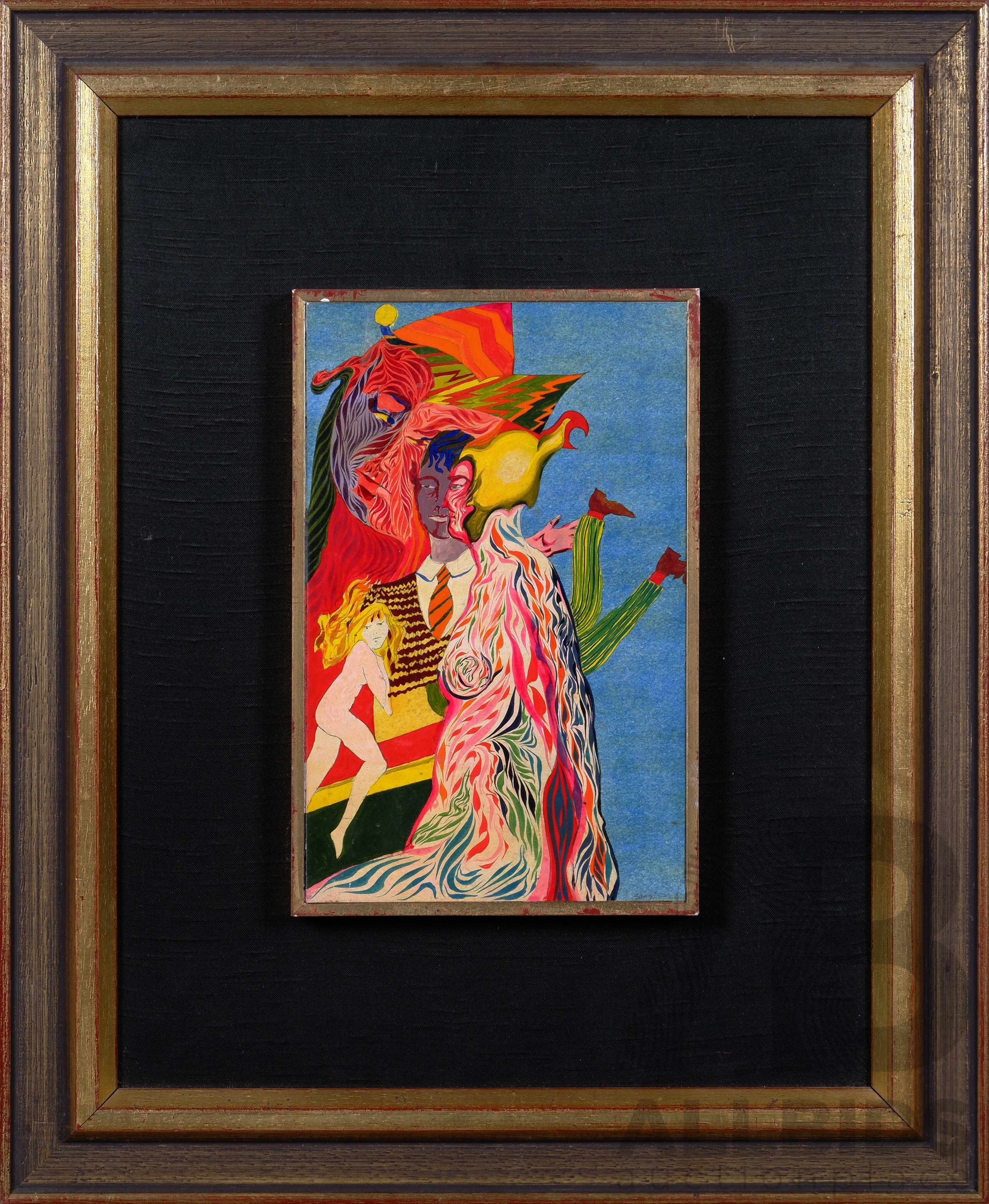 Artwork by Michael Allen Shaw, Michael Allen Shaw, (20th Century, British-Australian, 1937-), Untitled - Psychedelic Figures and Aviator, (c1965), Enamel on Card, 39, Made of Enamel on Card