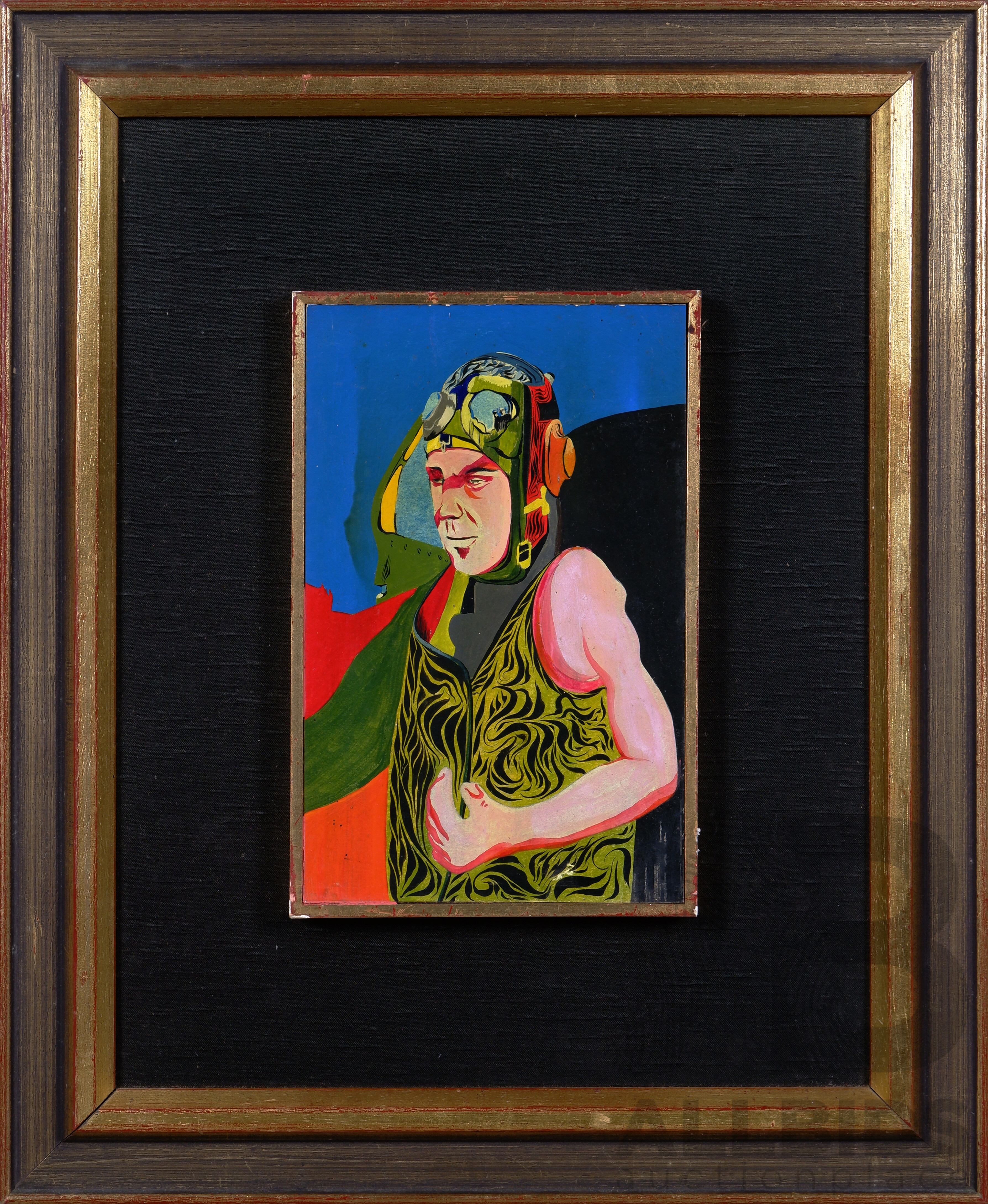 Artwork by Michael Allen Shaw, Michael Allen Shaw, (20th Century, British-Australian, 1937-), Untitled - Psychedelic Figures and Aviator, (c1965), Enamel on Card, 39, Made of Enamel on Card