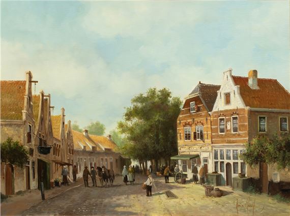 Village Street Scene by Johannes Cornelis van Rijsewijk