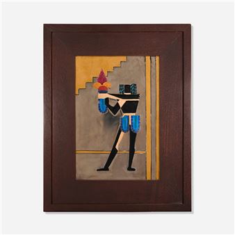 Rare tile with Aztec figure - Agustín Lazo