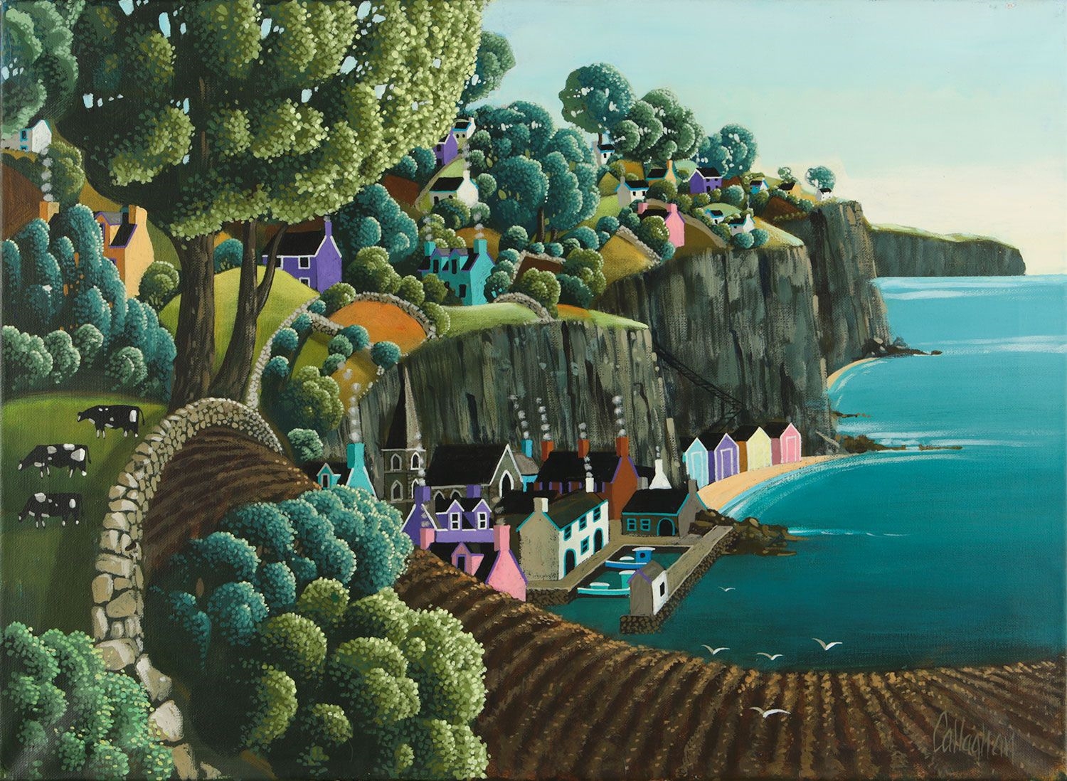 George Callaghan | COASTAL HARBOUR BELOW THE CLIFFS | MutualArt