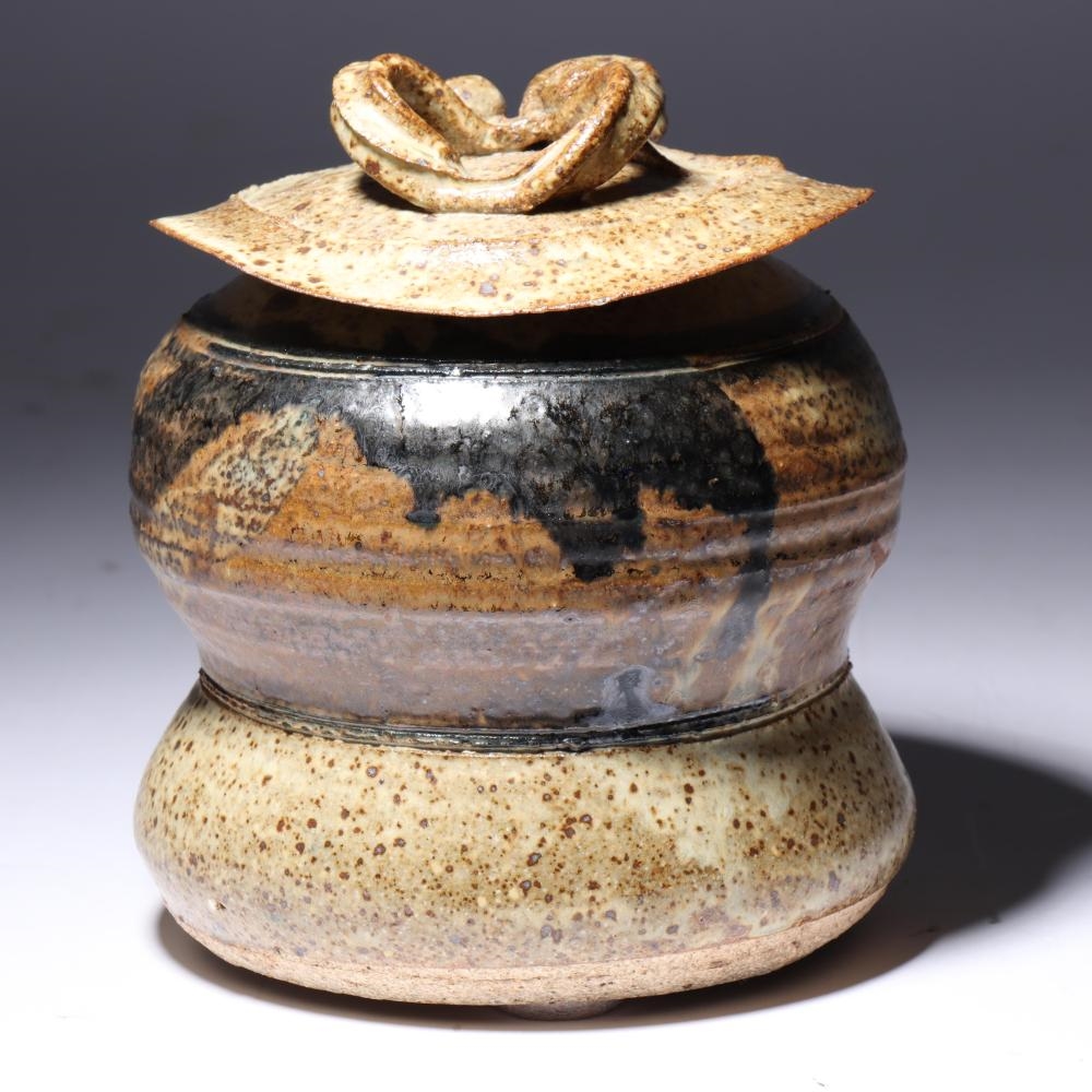 Artwork by Dan Edler, studio art pottery vessel with lid, Made of glazed stoneware