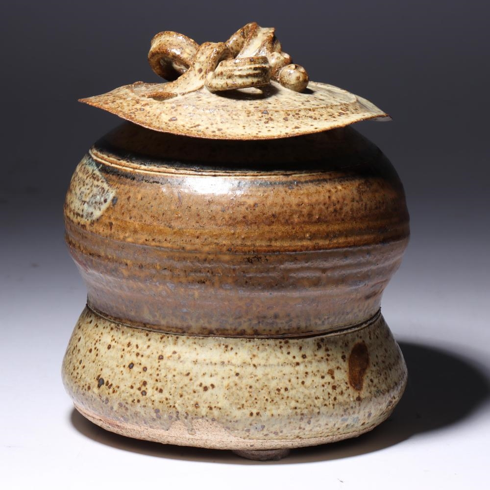 Artwork by Dan Edler, studio art pottery vessel with lid, Made of glazed stoneware