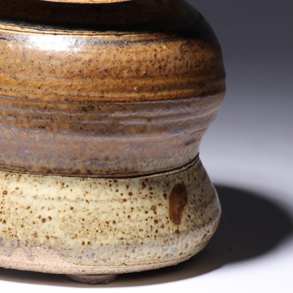 Artwork by Dan Edler, studio art pottery vessel with lid, Made of glazed stoneware