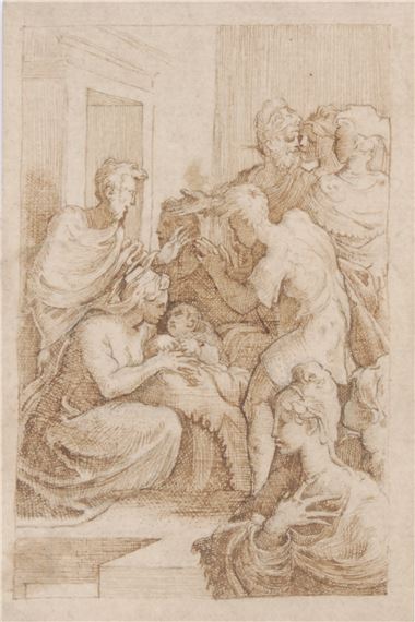 Adoration of the Shepherds dry-point etching by Parmigianino