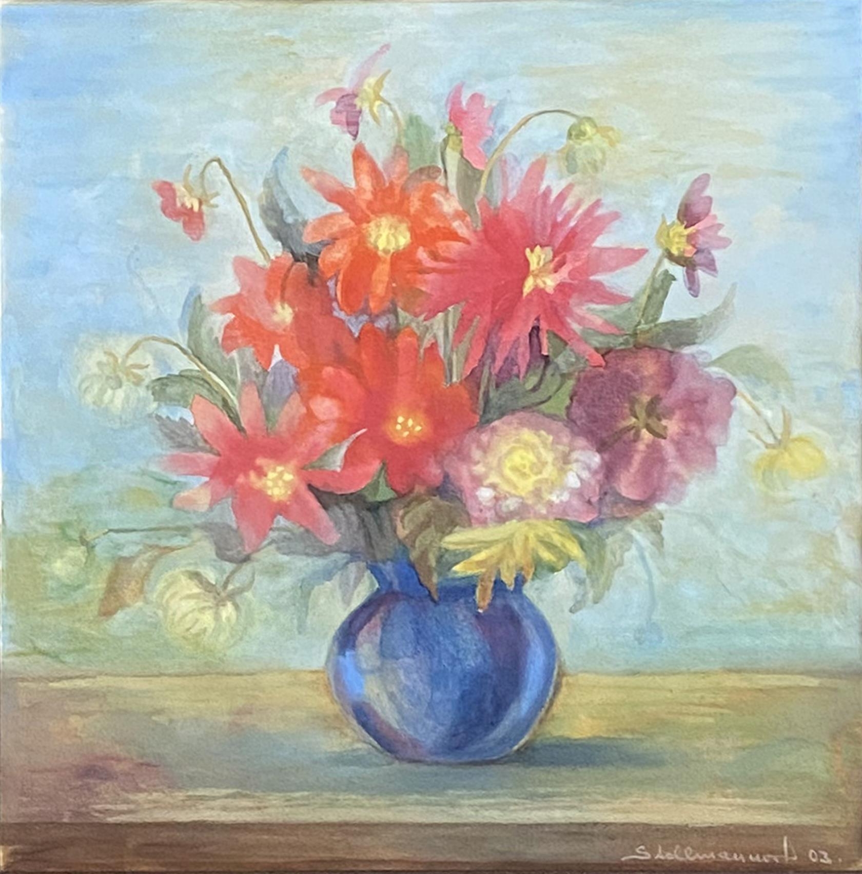 Artwork by Alžbeta Štollmannová, Letné zátišie, Made of Technika: gvaš, materiál: papier