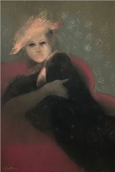 Woman leaning against an armchair - Arnaud d'Hauterives