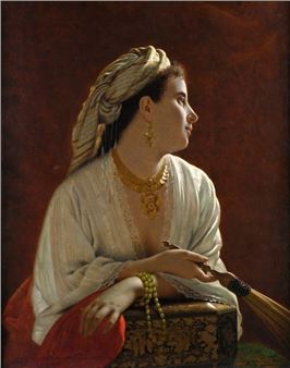 Odalisque with fan - Louis Emile Pinel de Grandchamp
