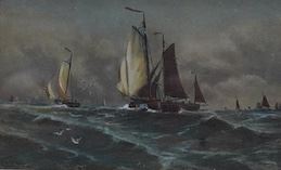 Fishing boats at sea by Charles Frederick Allbon