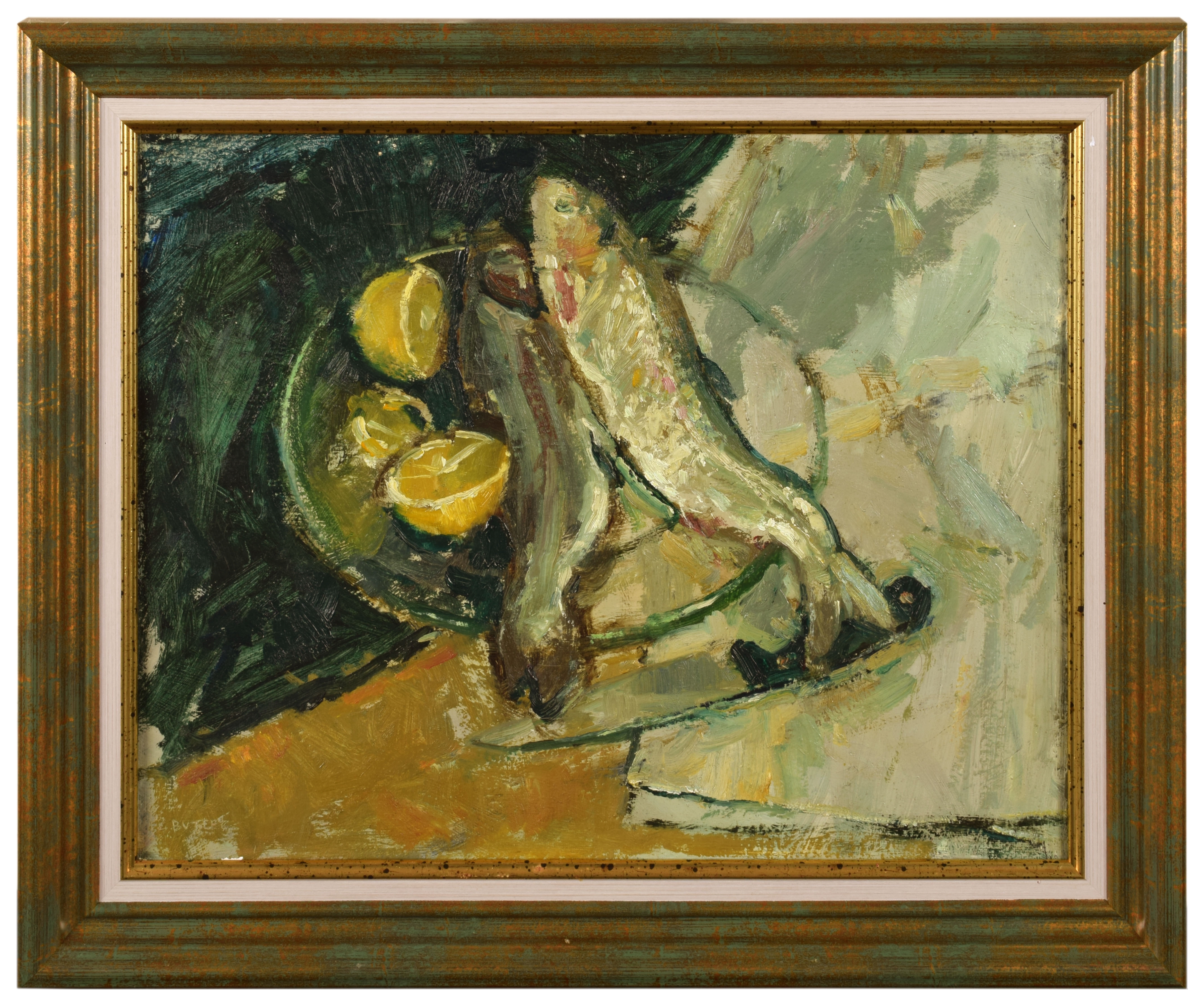 George Anthony Butler | Still life with trout and lemons (1971) | MutualArt
