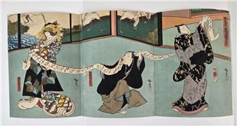 Hirosada, Triptych Of Actors, 1850, woodblock - Hirosada Konishi