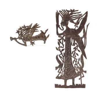 Two Metal Cut Outs of a Trumpeting Angel - Michée Ramil Rémy