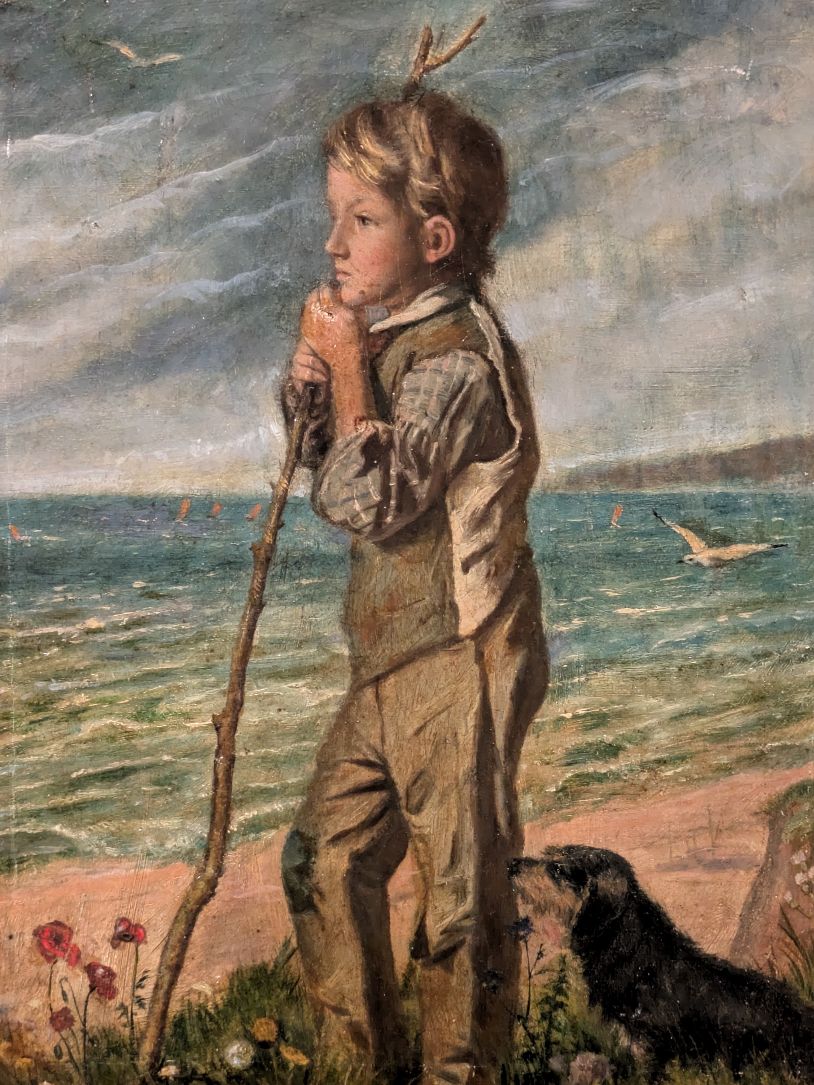 Artwork by Francis Arthur Fraser, A portrait of Gilbert Baird Fraser with his dog overlooking the coast, Made of oil on canvas