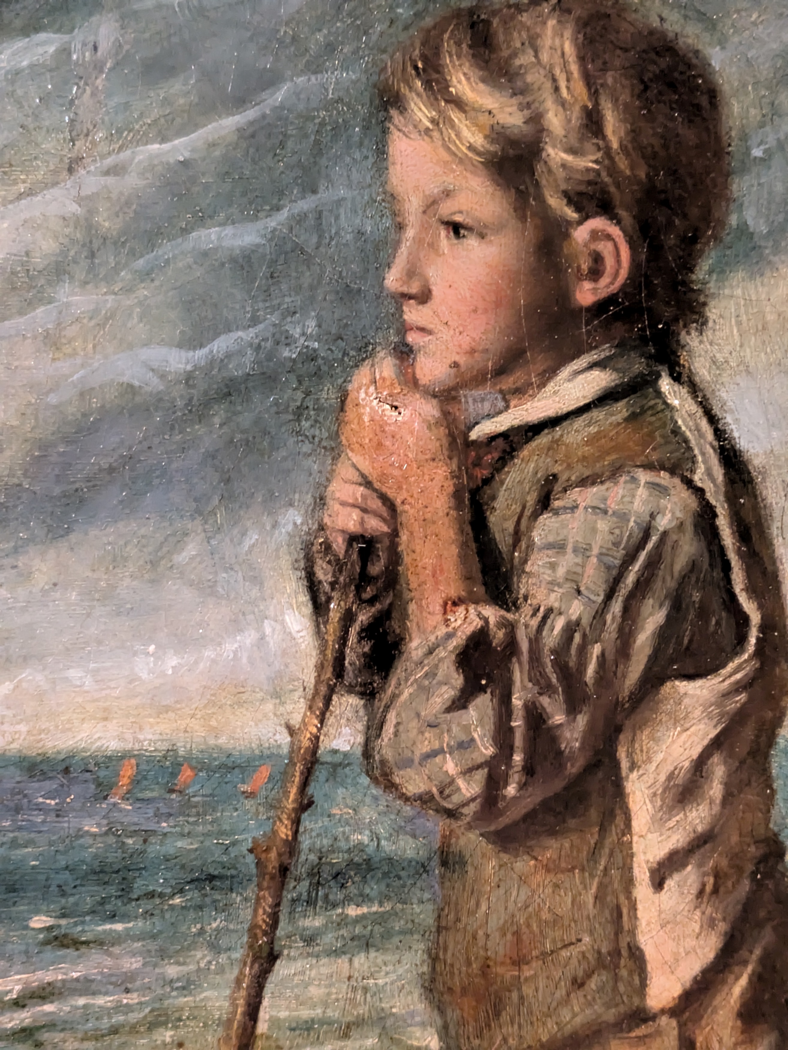 Artwork by Francis Arthur Fraser, A portrait of Gilbert Baird Fraser with his dog overlooking the coast, Made of oil on canvas
