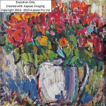 (Wien 1946 geb.) Blumen in Vase, signiert &quot;Laf&quot;, Öl auf Karton, ca. 24,5 x 24,5 cm - Gottfried Wurm-Laf